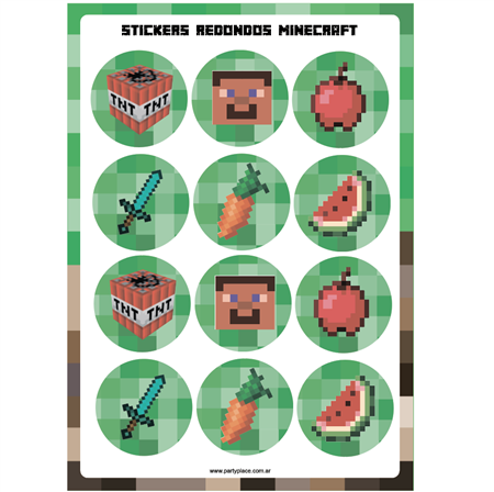 Stickers plancha Minecraft redondas 12s 1u
